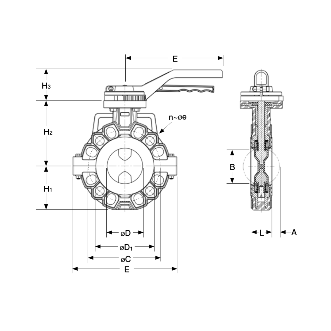 Hybrid PFA Lined Composite Butterfly Valves