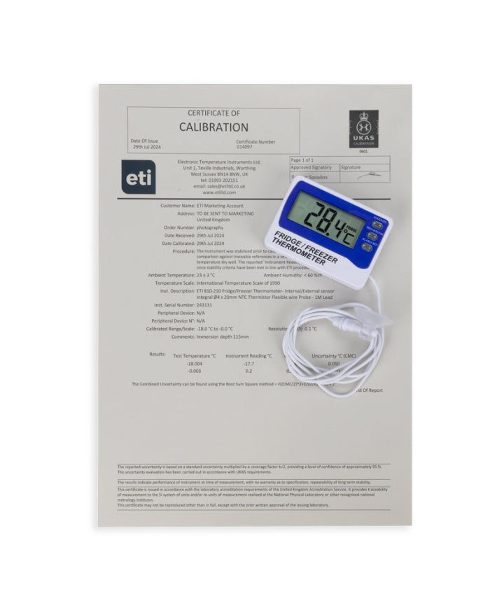 Digital Fridge Freezer Alarm Thermometer | UKAS Certified