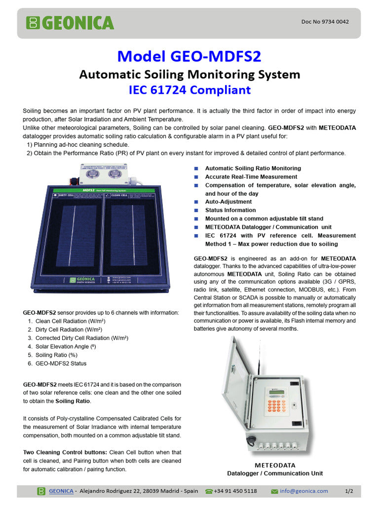 GEO-MDFS2 automatic PV soiling monitoring system