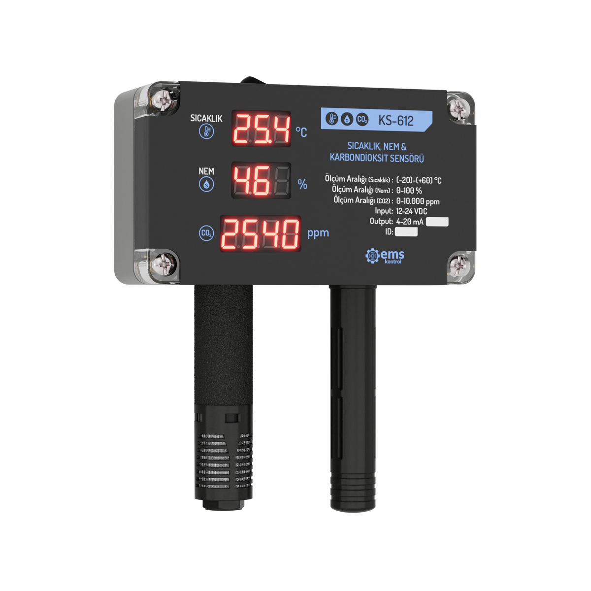 EMS Kontrol KS-612 Portable Temperature Humidity and Carbon Dioxide Sensor