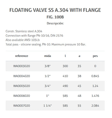 Floating Valve SS A.304 With Flange
